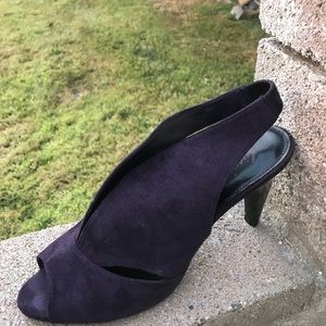 Purple suede sling back shoes